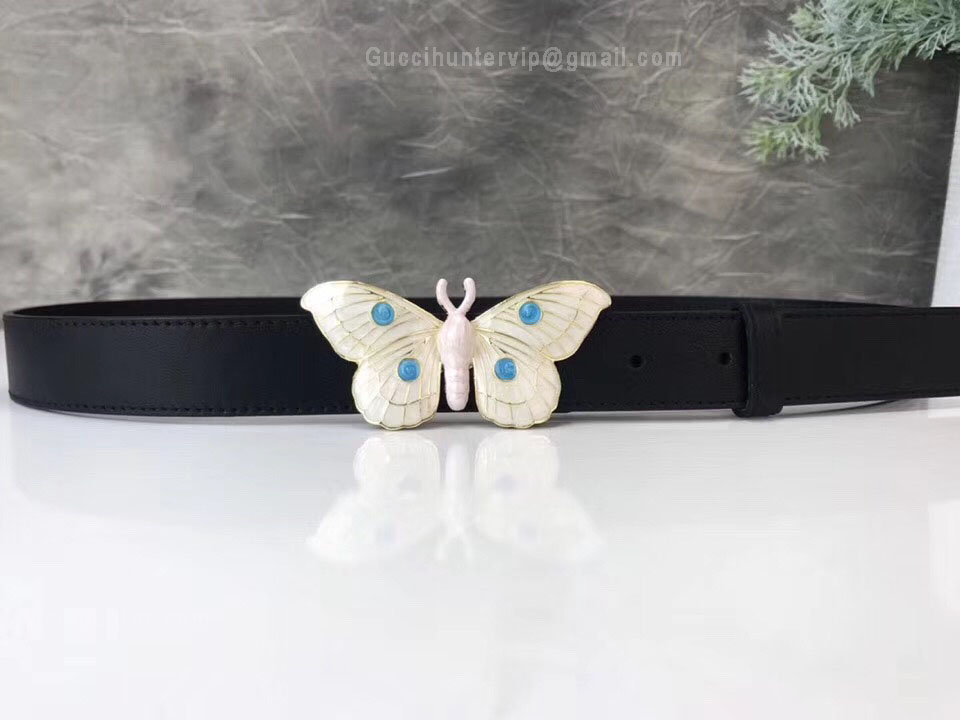 Gucci Leather Belt With Butterfly Black 30mm